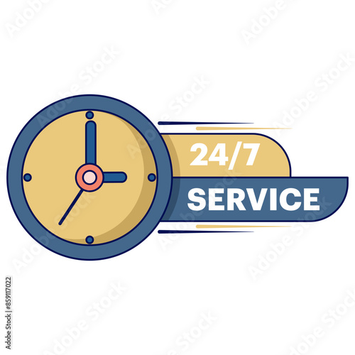 customer service concept, serving customers every day, 24 7 hour service in flat style. Fast service time sign business concept. All day business and service vector illustration on isolated background