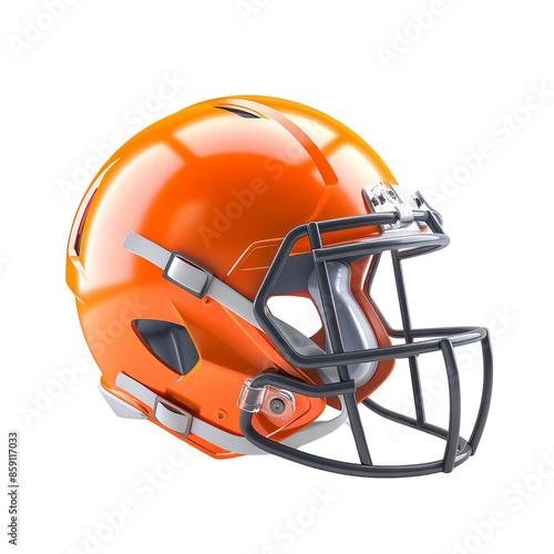 High-quality image of an orange football helmet, perfect for sports-related content and equipment promotion. Isolated on white background.