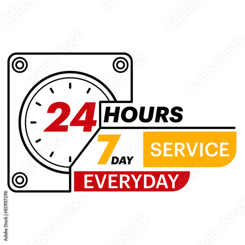 customer service concept, serving customers every day, 24 7 hour service in flat style. Fast service time sign business concept. All day business and service vector illustration on isolated background