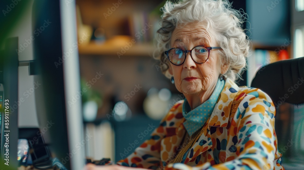 elderly lady working at the computer
