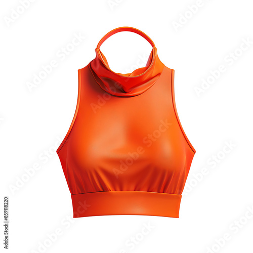 Vibrant orange sleeveless crop top with halter neck design on white background, perfect for summer fashion and casual wear