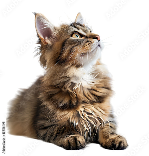 Beautiful bobtail cat on transparent isolated background