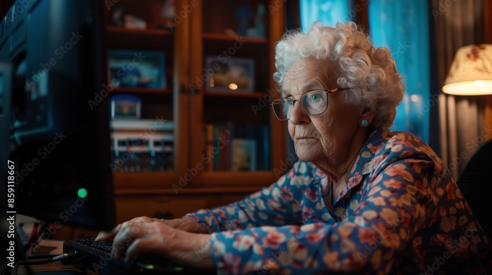 elderly lady working at the computer