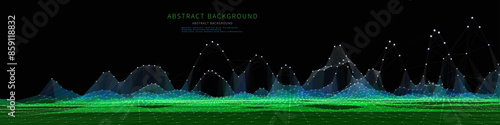 Abstract  background color graph wireframe from circles and noisy lines on dark. Technology wireframe concept  virtual data analytical . Banner for business, science and technology data analytics.
