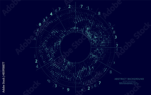 Abstract background from numbers. Quantum computing factoring algorithm concept. Baner computing, science and network. Vector illustration.