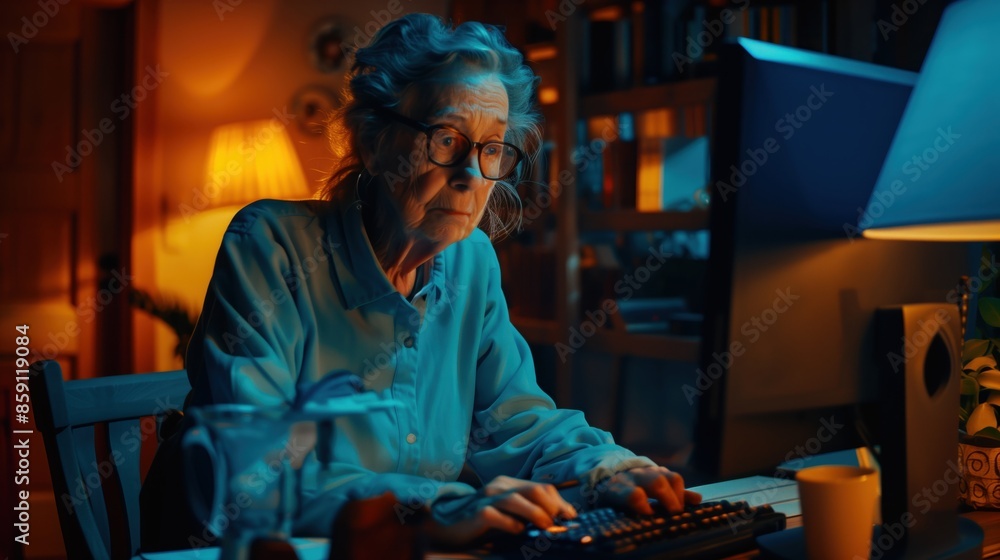elderly lady working at the computer