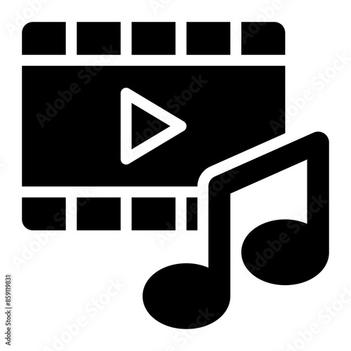 entertainment, music video, video clip, musical movie, original soundtrack, film, movie, song solid glyph icon