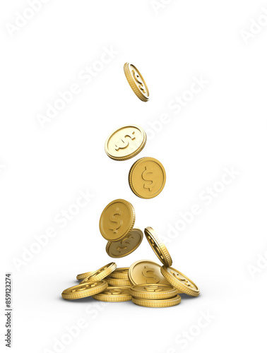 Realistic 3D illustration of dollar, coin, cash, business, investment, economy and finance. World currency gold coin illustration png image. Dollar coin with white background.