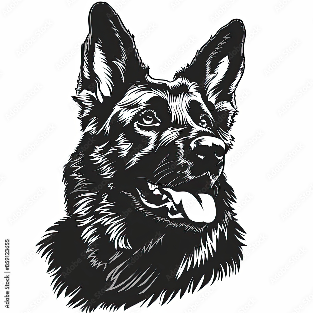 A black and white drawing of a german shepherd dog A black and white drawing of a german shepherd dog