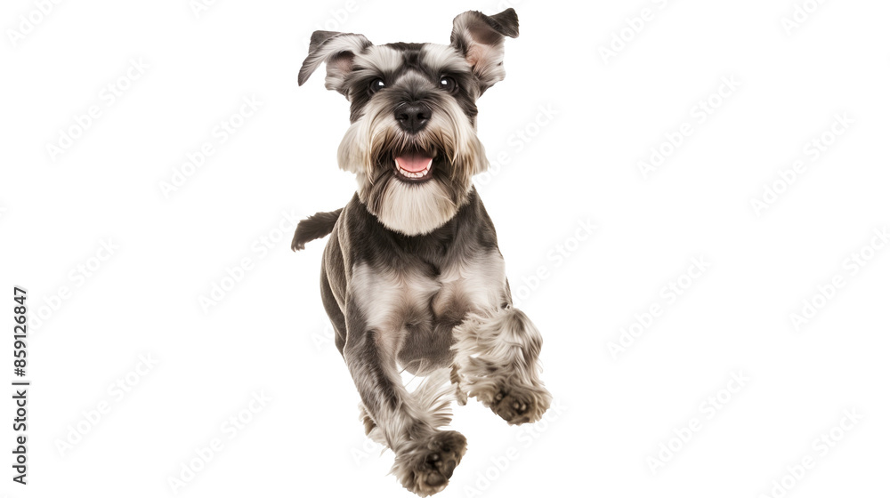 Full body shot of Miniature Schnauzer dog, running happily, smiling. Full body shot of Miniature Schnauzer dog, running happily, smiling.