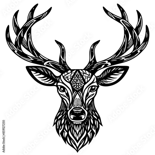 antler head, deer head illustration
