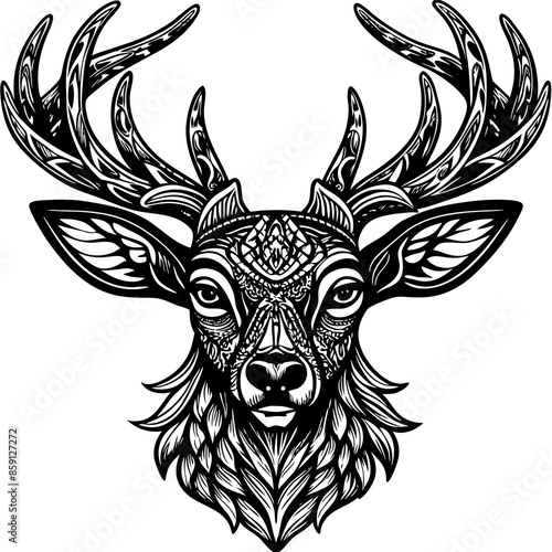 antler head, deer head illustration
