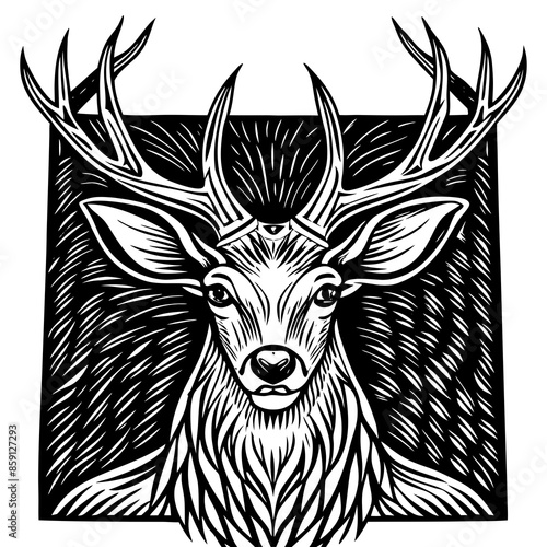 antler head, deer head illustration
