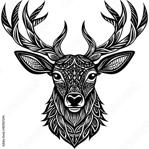 antler head, deer head illustration
