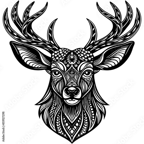 antler head, deer head illustration
