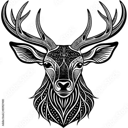 antler head, deer head illustration
