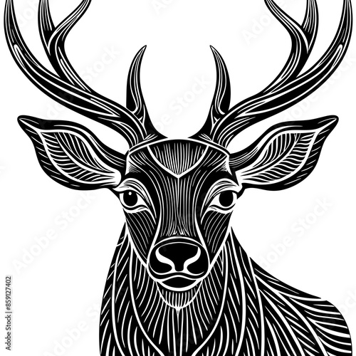 antler head, deer head illustration
