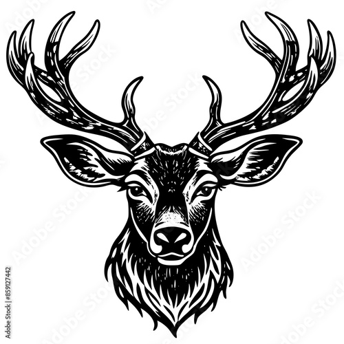 antler head, deer head illustration
