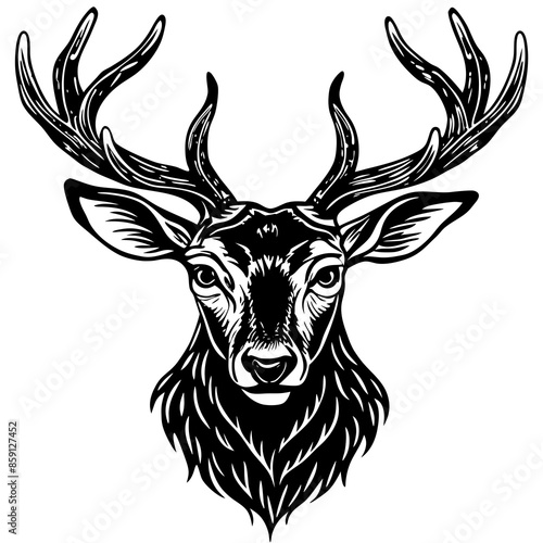 antler head, deer head illustration
