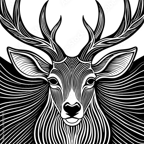 antler head, deer head illustration
