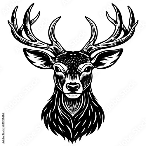 antler head, deer head illustration
