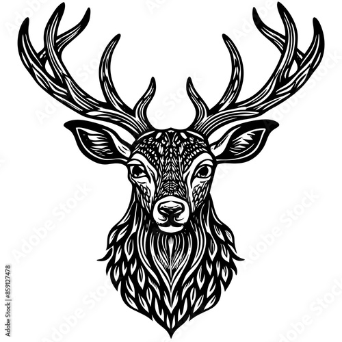 antler head, deer head illustration
