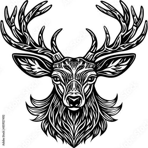 antler head, deer head illustration
