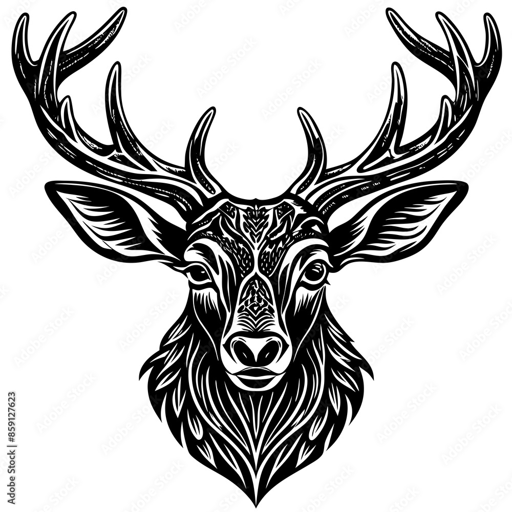 antler head, deer head illustration
