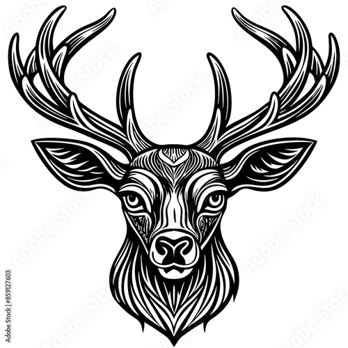 antler head, deer head illustration
