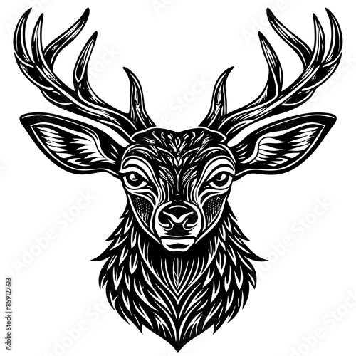 antler head, deer head illustration
