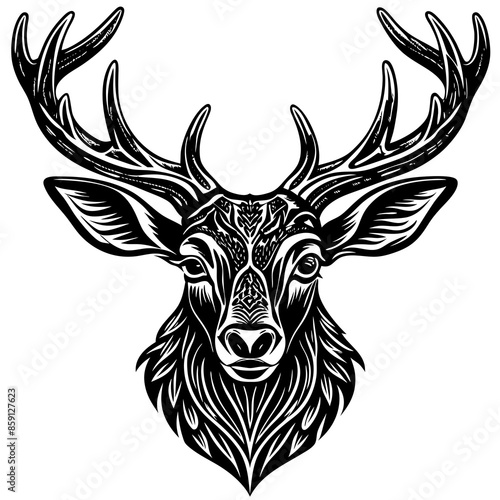antler head, deer head illustration
