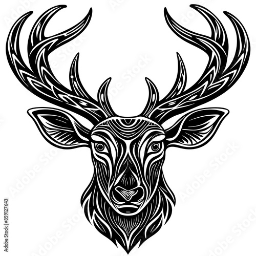 antler head, deer head illustration
