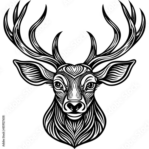antler head, deer head illustration
