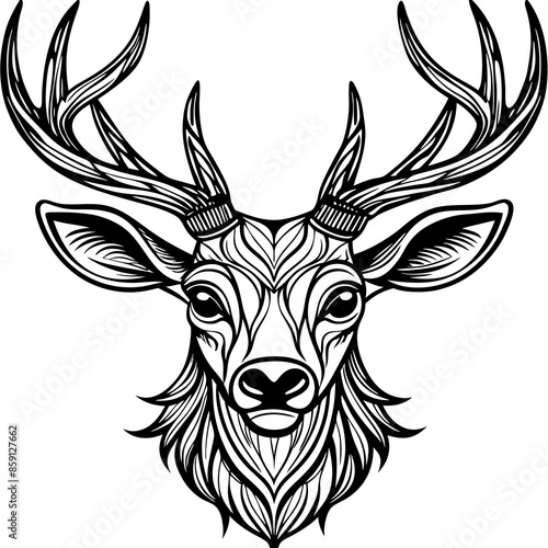 antler head, deer head illustration
