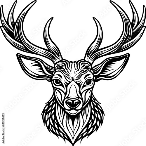 antler head, deer head illustration

