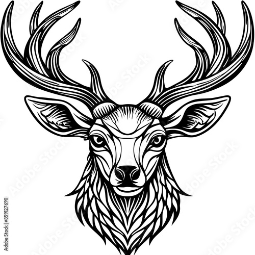 antler head, deer head illustration
