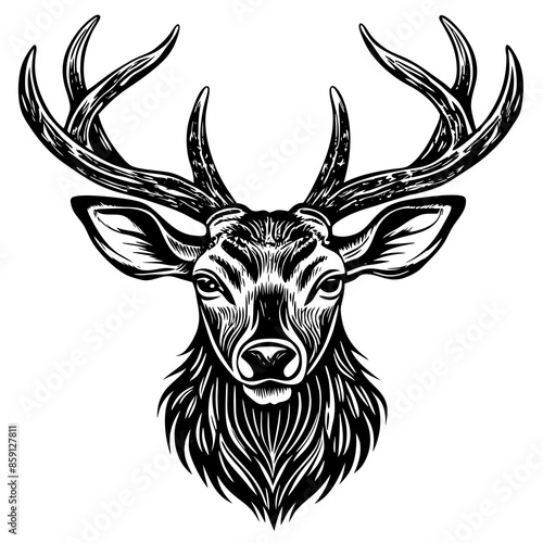 antler head, deer head illustration
