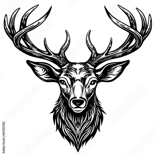 antler head, deer head illustration
