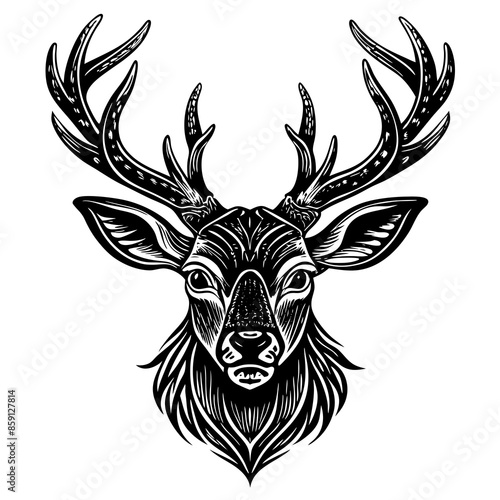 antler head, deer head illustration
