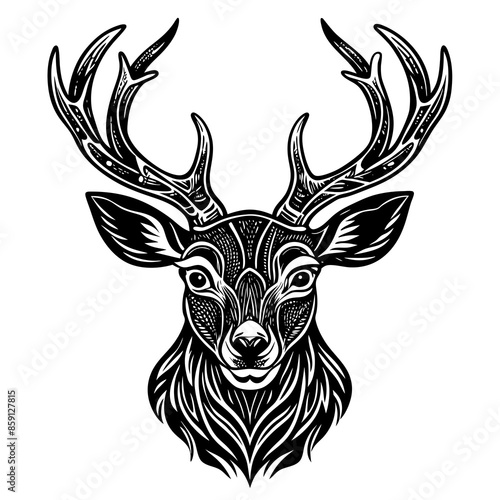 antler head, deer head illustration
