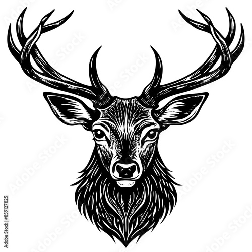 antler head, deer head illustration
