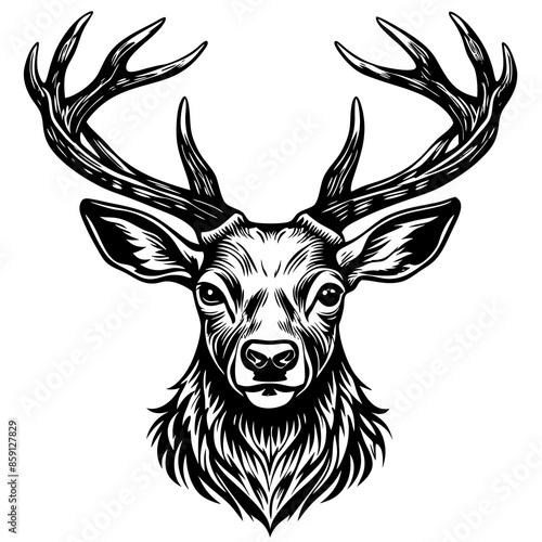 antler head, deer head illustration

