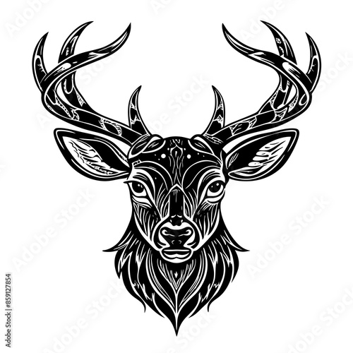 antler head, deer head illustration
