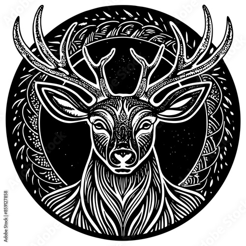 antler head, deer head illustration
