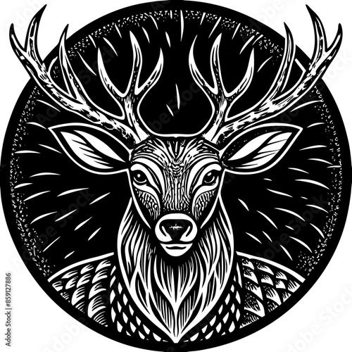 antler head, deer head illustration
