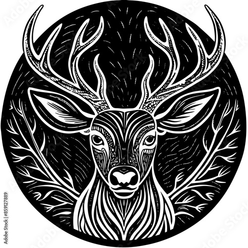 antler head, deer head illustration
