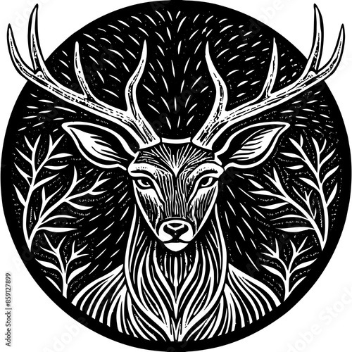 antler head, deer head illustration
