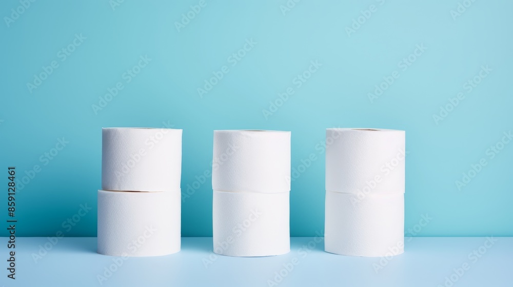 Unraveled toilet paper roll displayed on vibrant blue background for visual appeal Unraveled toilet paper roll displayed on vibrant blue background for visual appeal