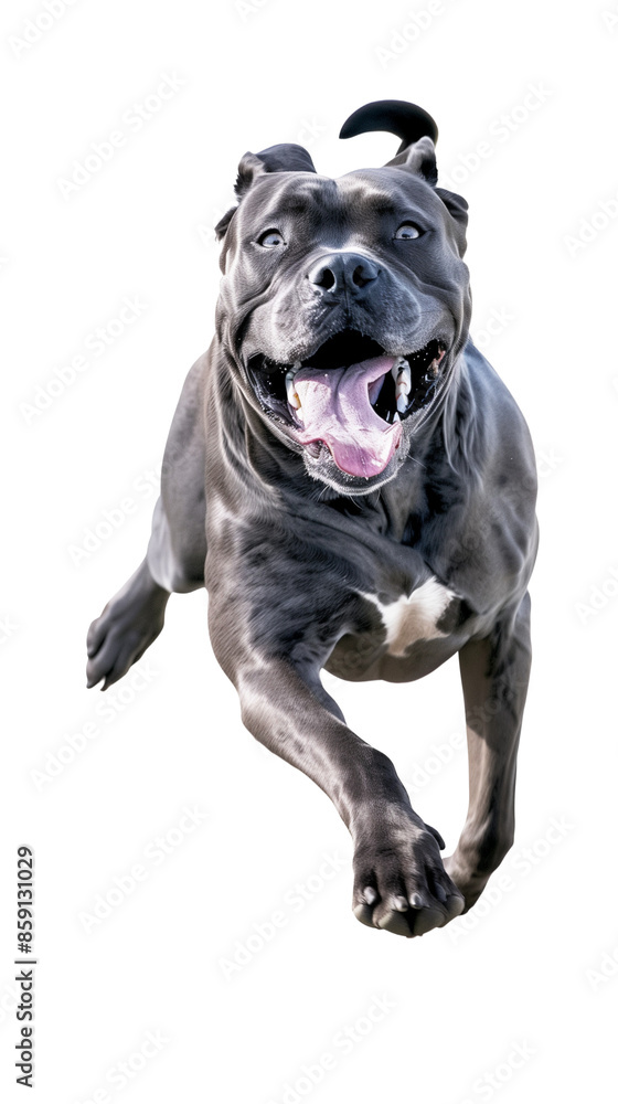 Full body shot of Cane Corso dog, running happily, smiling. Full body shot of Cane Corso dog, running happily, smiling.