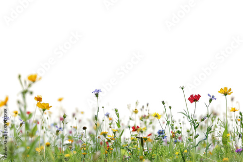 Botanical Field of Wild Flowers Isolated on Transparent Background
